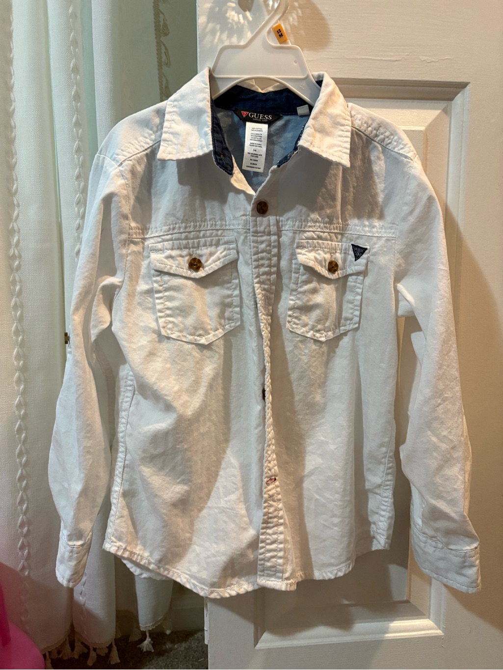 Guess White Button Down Shirt With Navy Trim